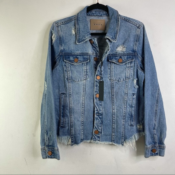 Blank NYC Heavily Distressed Fitted Denim Jacket NWT Size M - Picture 2 of 13